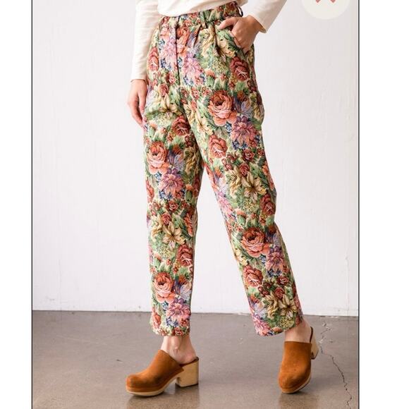 Meadows Pants - Meadows Tapestry Floral High Waisted Pants Size 6 Cottagecore Statement